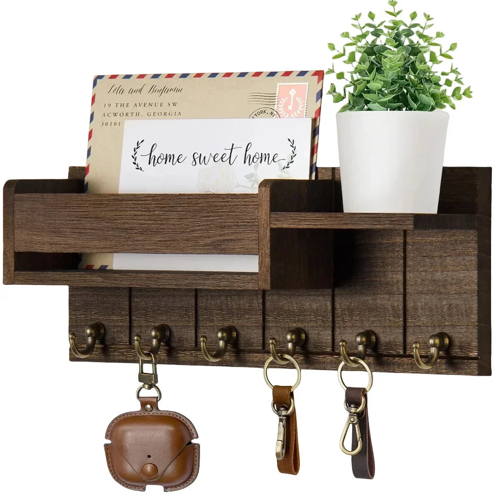 Rustic Wood Wall Key Holder with Shelf 0