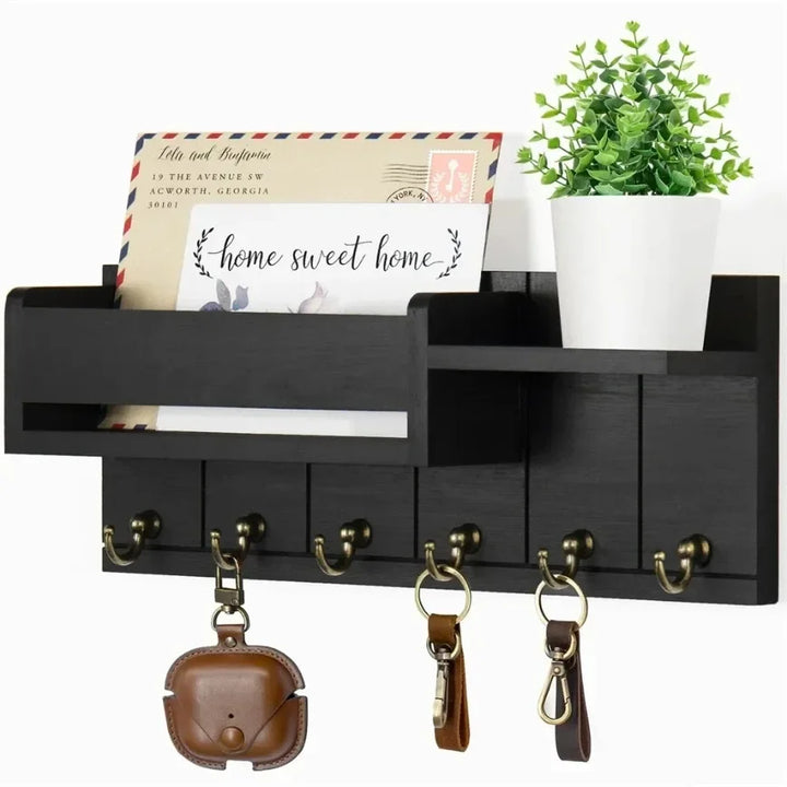 Rustic Wood Wall Key Holder with Shelf 1
