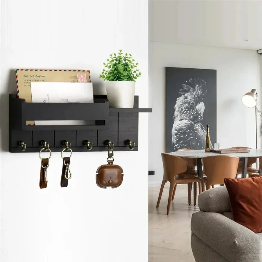 Rustic Wood Wall Key Holder with Shelf 2
