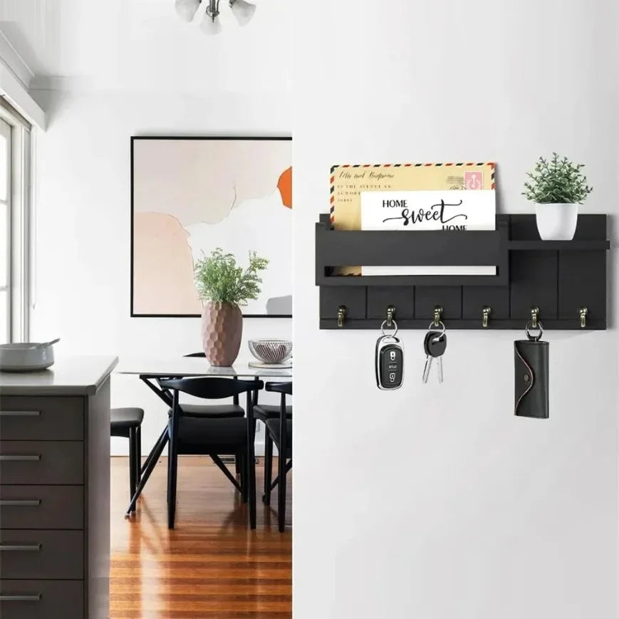 Rustic Wood Wall Key Holder with Shelf 3