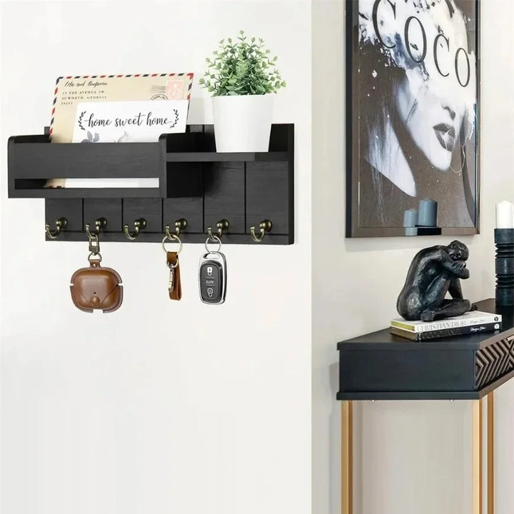 Rustic Wood Wall Key Holder with Shelf 5