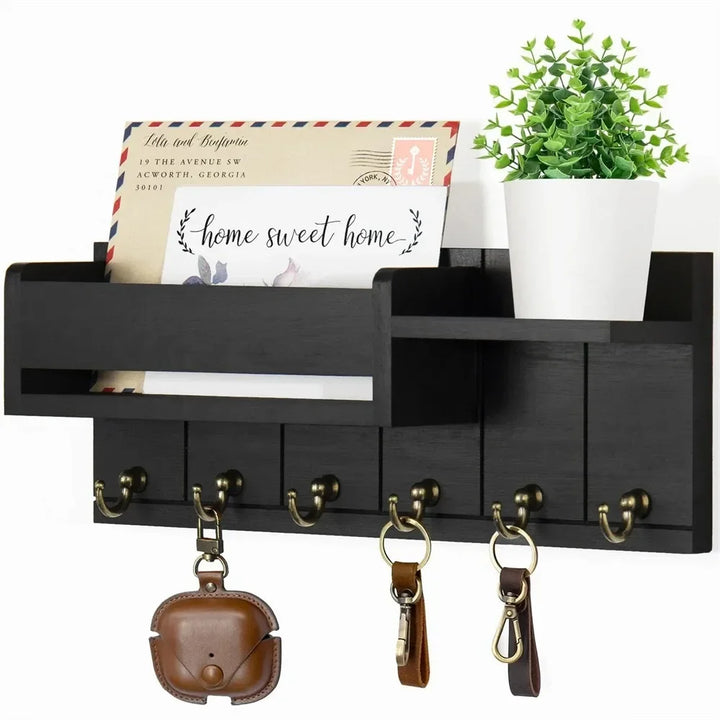 Rustic Wood Wall Key Holder with Shelf 6