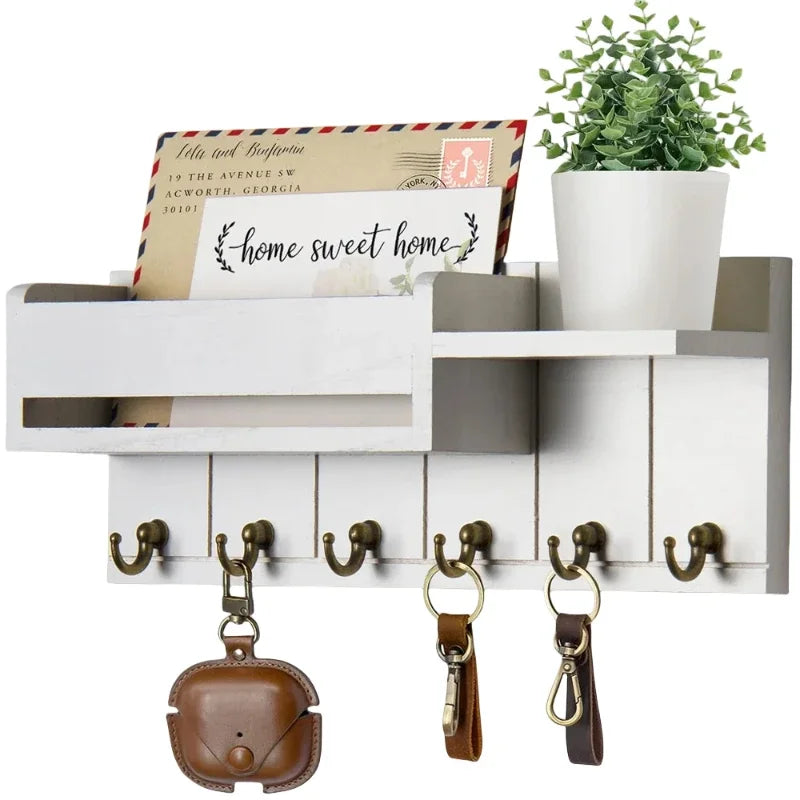 Rustic Wood Wall Key Holder with Shelf 7