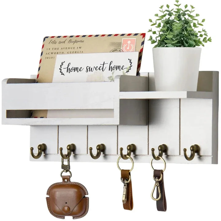 Rustic Wood Wall Key Holder with Shelf 7