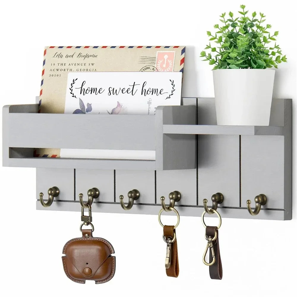 Rustic Wood Wall Key Holder with Shelf 8