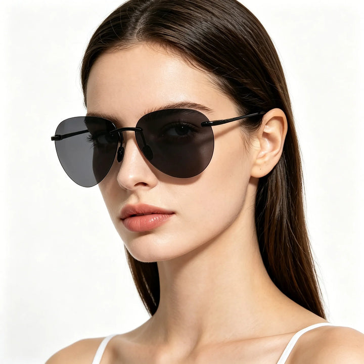 Rimless Aviator Polarized Sunglasses back view