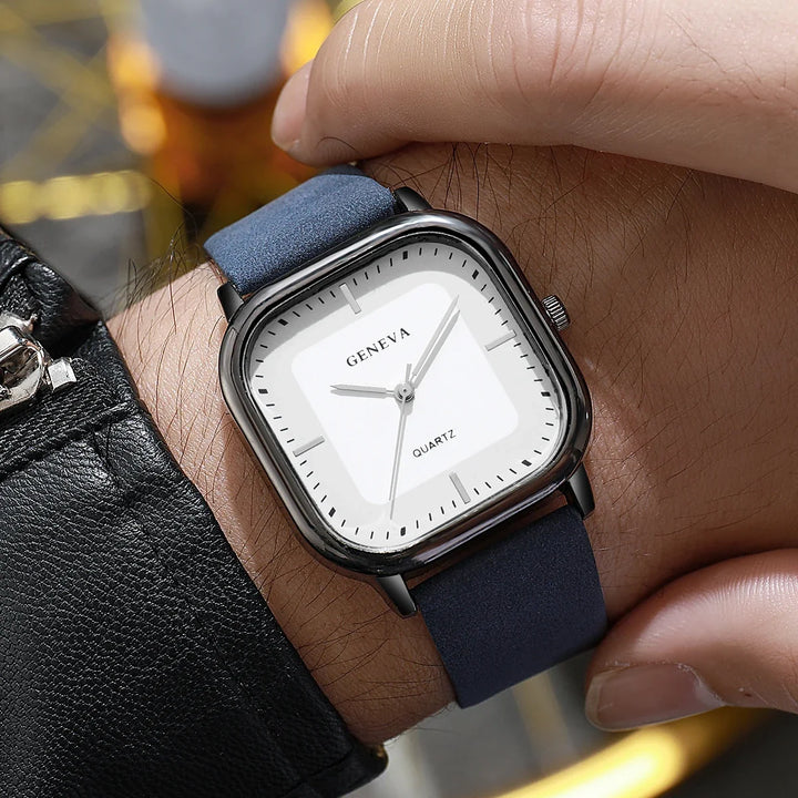 Brown Square Dial Alloy Leather Watch