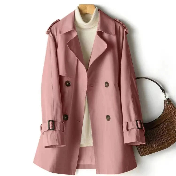 Double-Breasted Windbreaker with Slim Fit and British-Style Collar for Women
