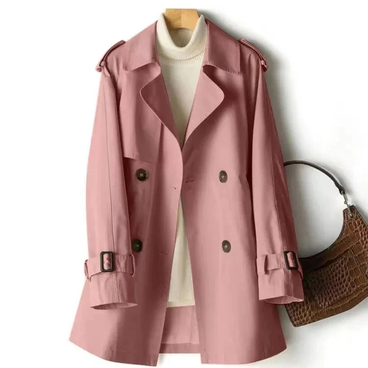 Double-Breasted Windbreaker with Slim Fit and British-Style Collar for Women