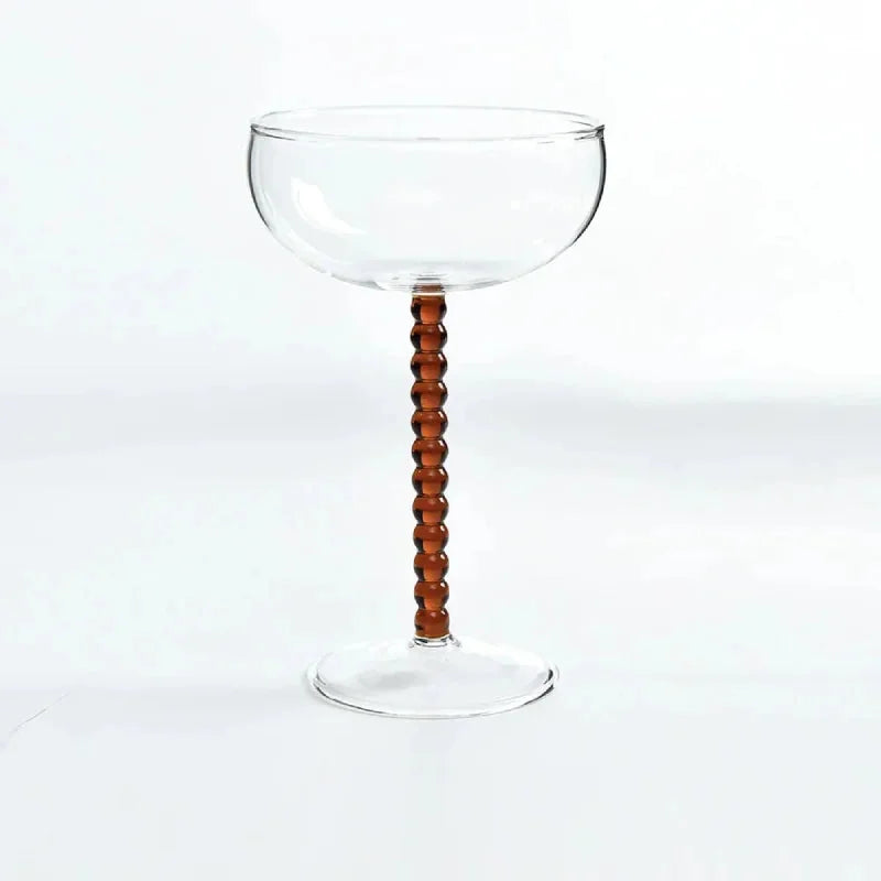 Brown Gilded Era Beaded Coupe Glass front view