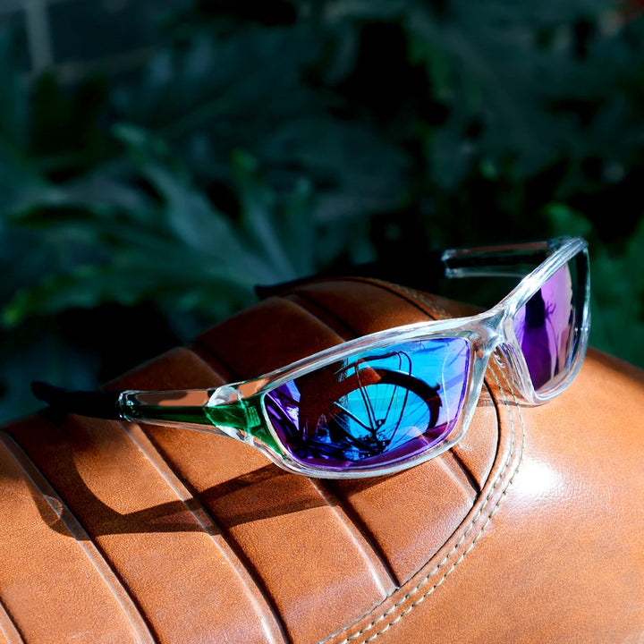 Crystal frame Purple mirror lens sunglasses front view