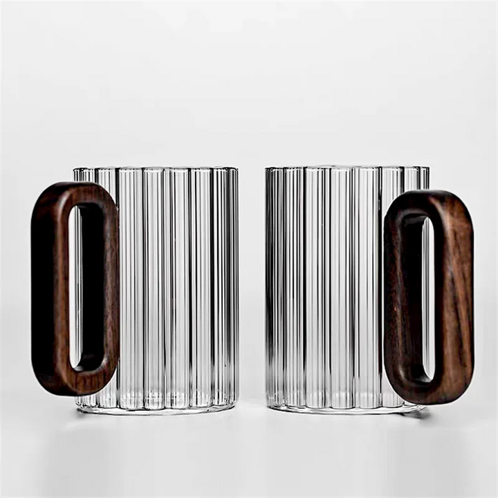 Ribbed Wood-Handle Borosilicate Mug on table lifestyle