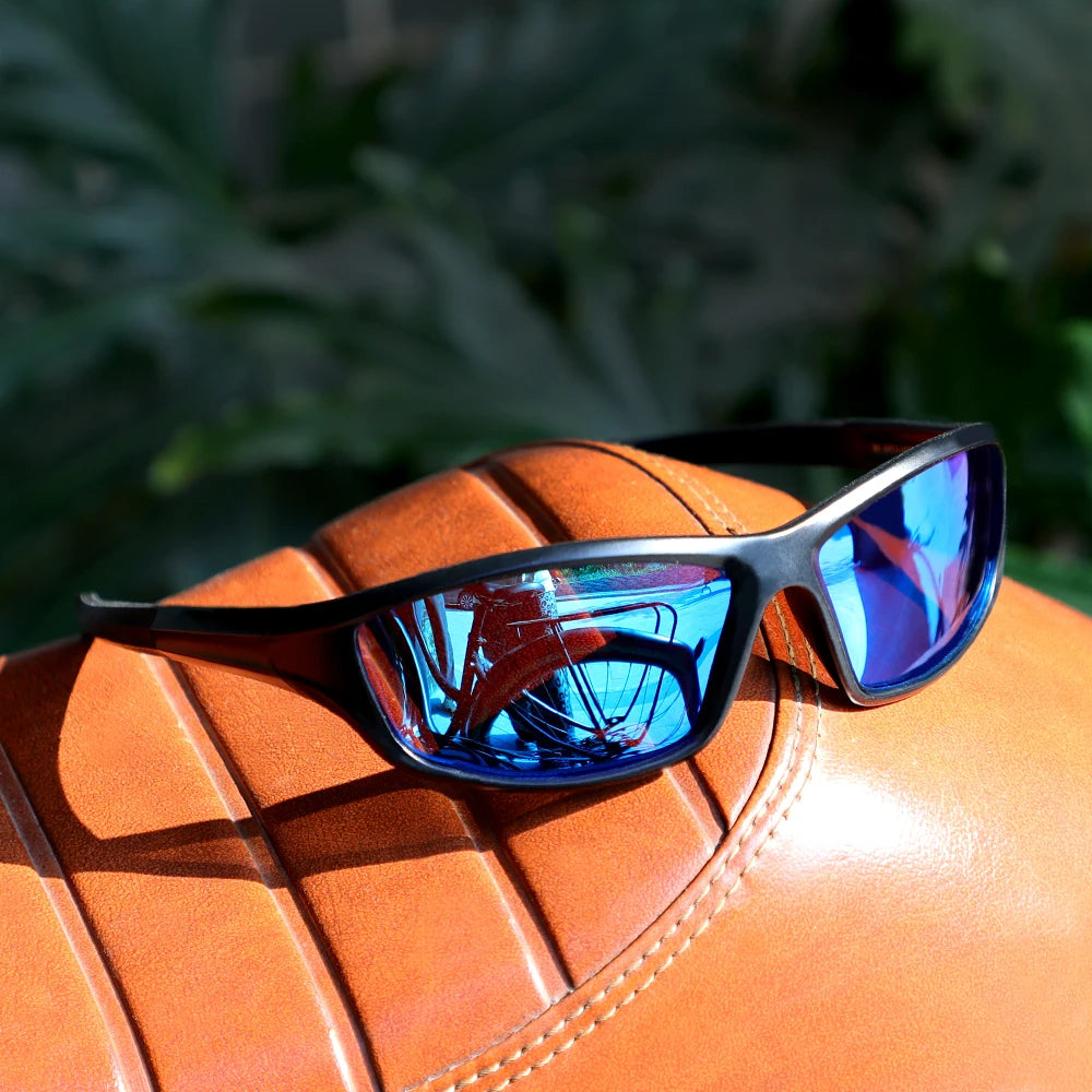 Black frame Blue mirror lens sunglasses front view