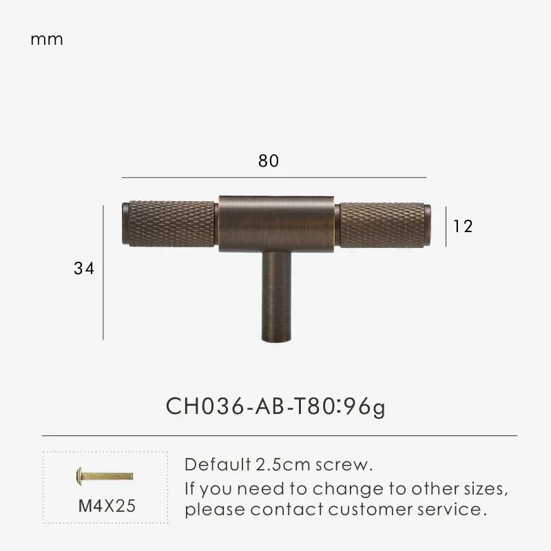 Antique Brass Cross-Knurled Cabinet T-Bar Pull