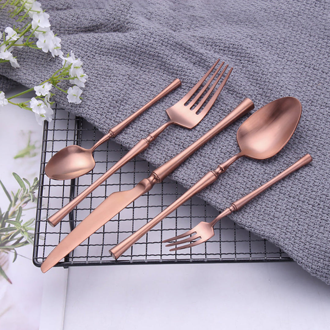 Elegant Matte Rose Gold Stainless Steel Flatware Set – Modern Luxury Cutlery