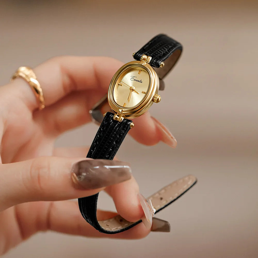 Brown Gold-Tone Steel Leather Watch