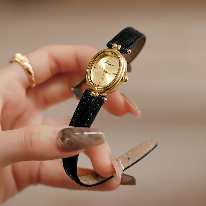 Brown Gold-Tone Steel Leather Watch
