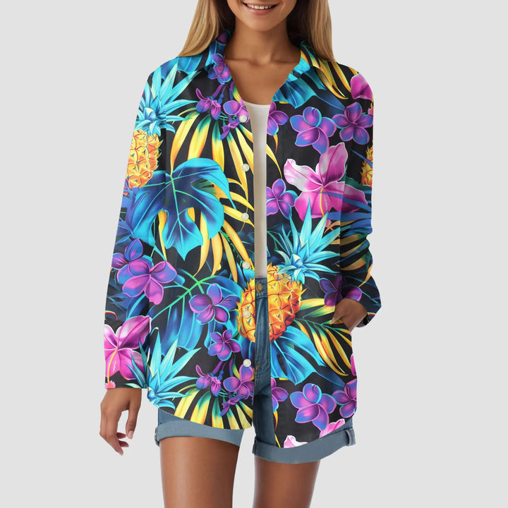Cotton Tropical Print Shirt chest pocket detail