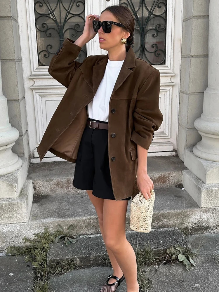 Suede Blazer Jacket lapel collar detail