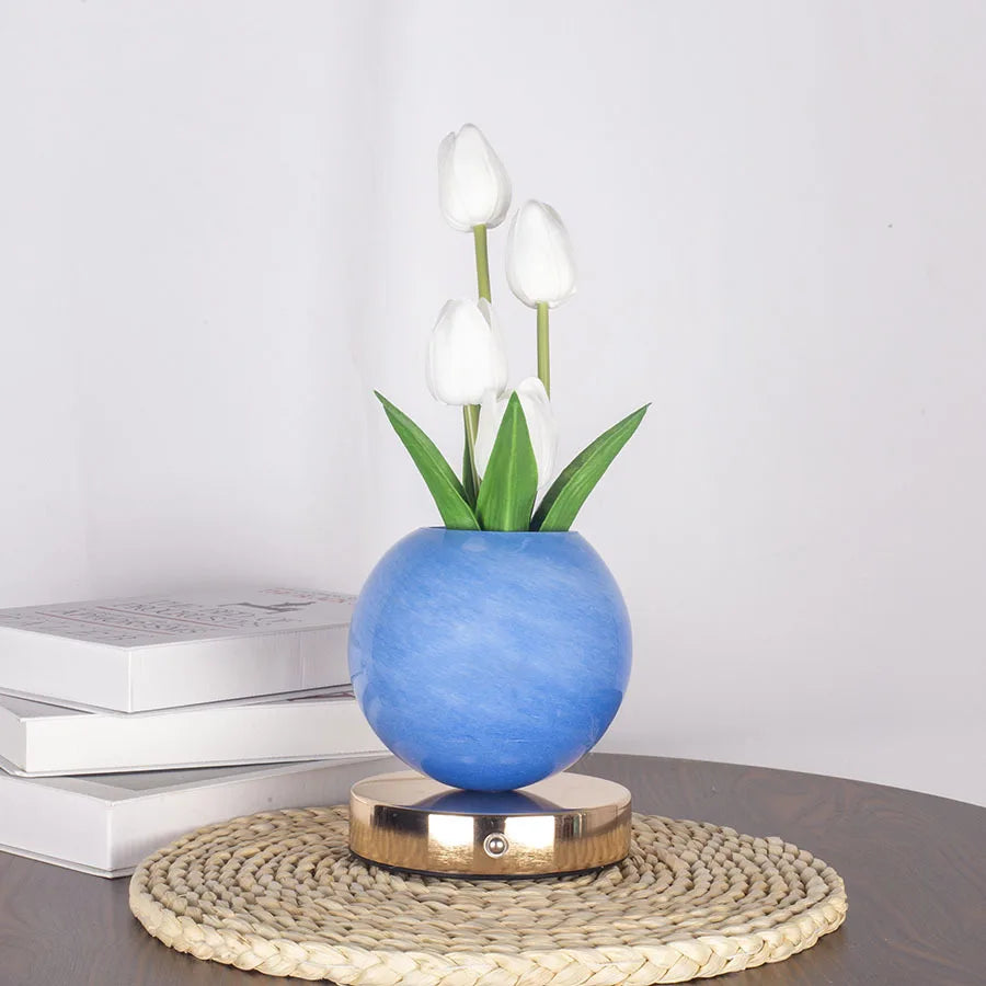 White Tulip Marble Vase Night Light front view