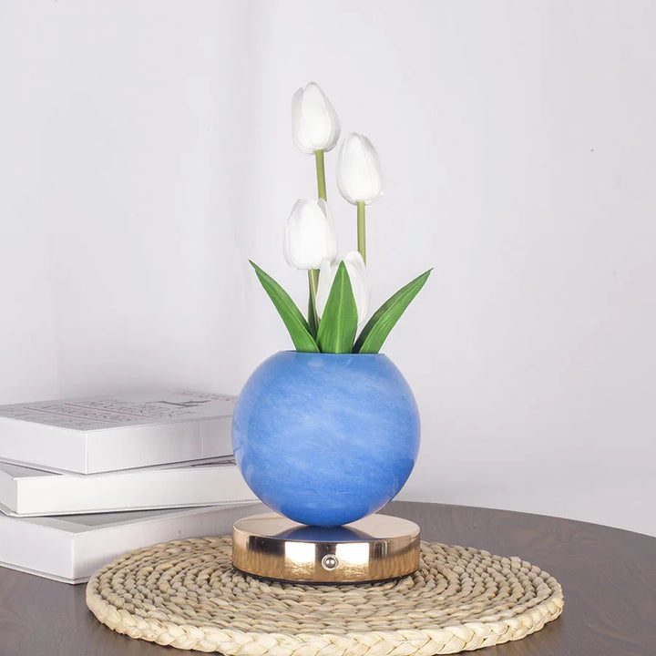 White Tulip Marble Vase Night Light front view