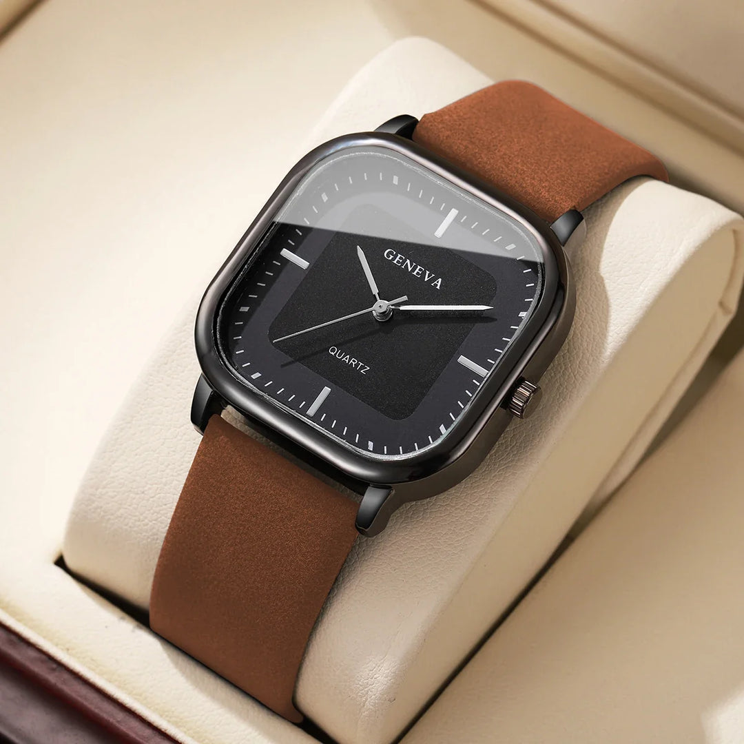 Brown Square Dial Alloy Leather Watch