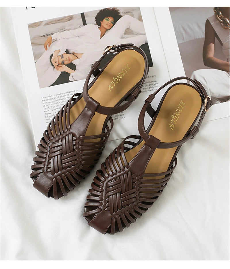 Coffee Gladiator Sandals front view