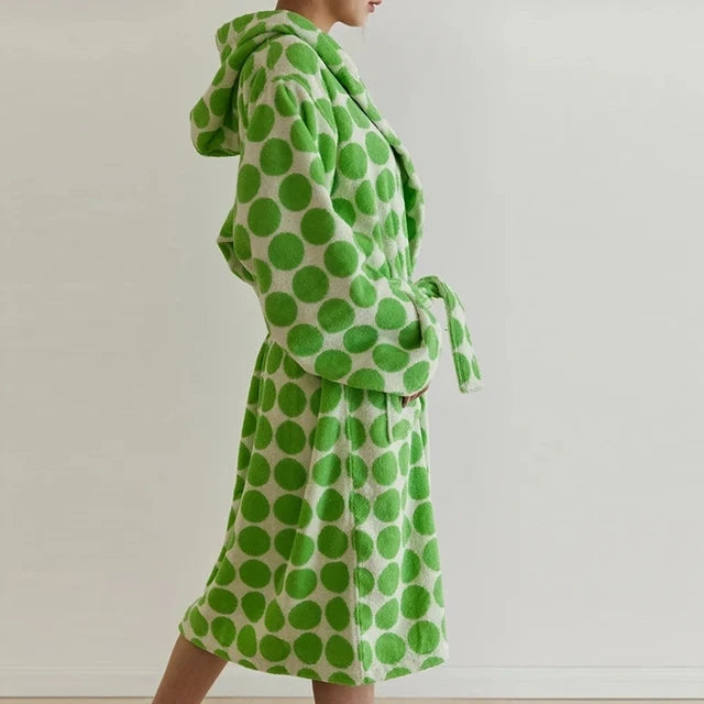 Green Striped Checkerboard Cotton Robe front view