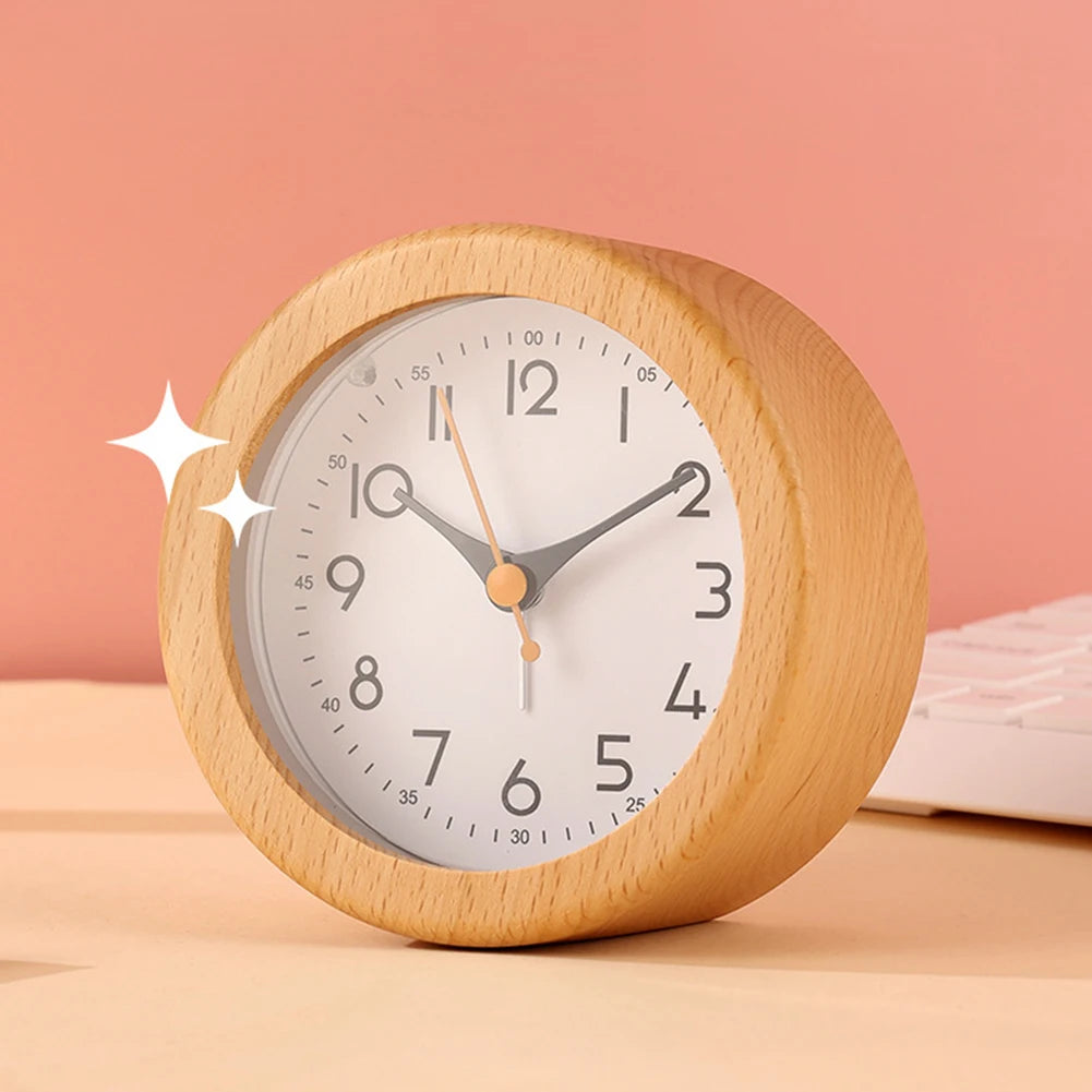 Wooden Analog Alarm Clock dial close-up