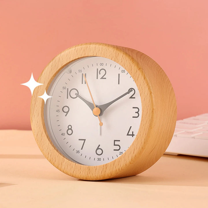Wooden Analog Alarm Clock dial close-up