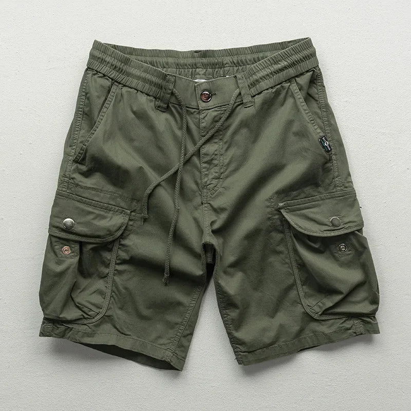 Army Green Relaxed Fit Cotton Cargo Shorts