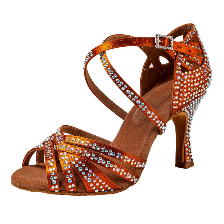 Latin ballroom dance sandals with open-toe design and 7.5cm heel for women