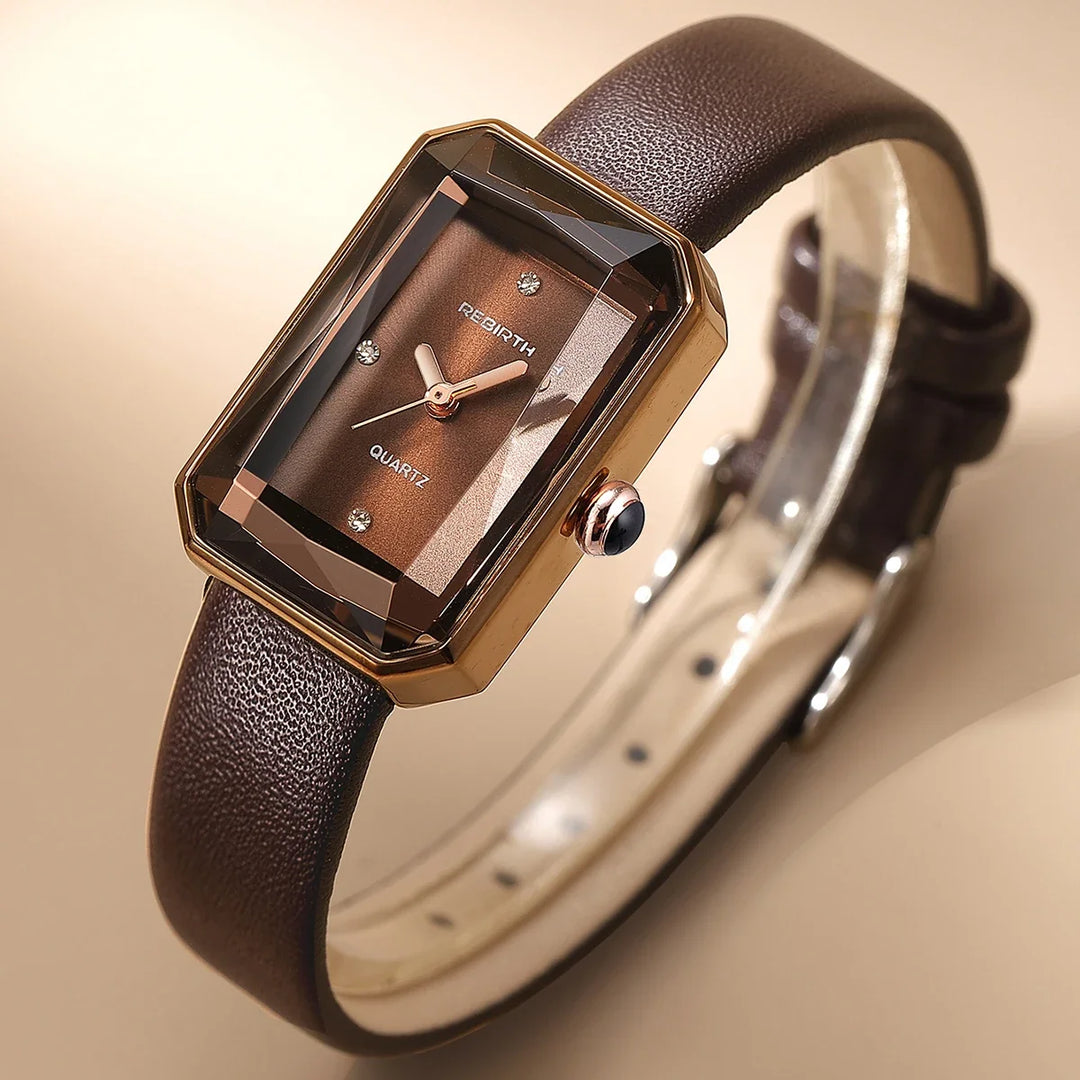 Chocolate Brown Polished Alloy Rectangular Watch