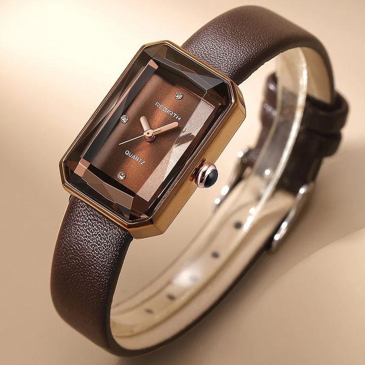 Chocolate Brown Polished Alloy Rectangular Watch