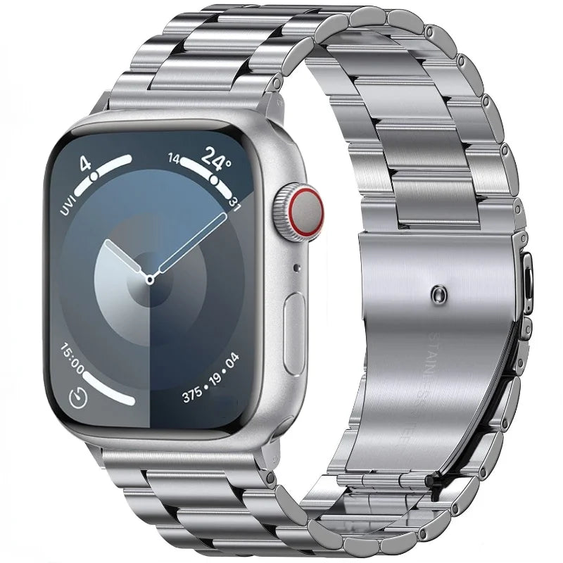 Silver Stainless Steel Metal Watch Strap front view