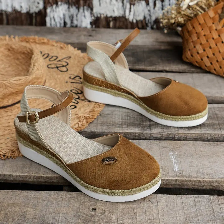 Brown Espadrille Wedge Sandals side view