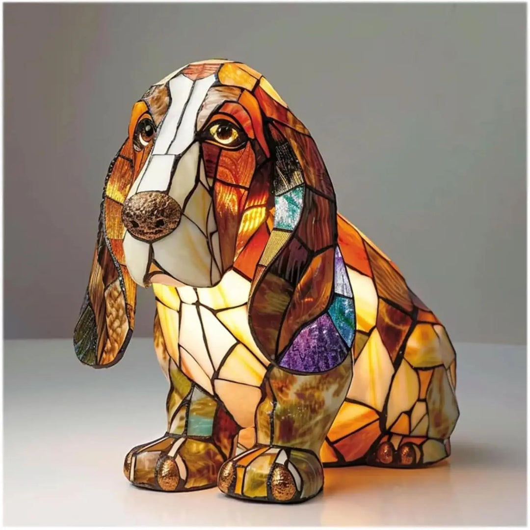 Charming Stained Glass Dog Table Lamp: Artistic Colorful Pet Design Lighting