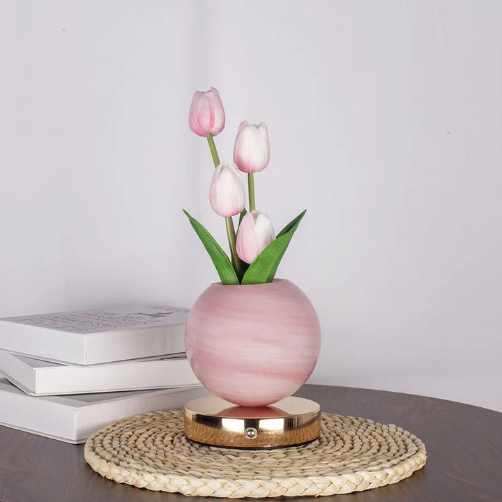 Pink Tulip Marble Vase Night Light front view
