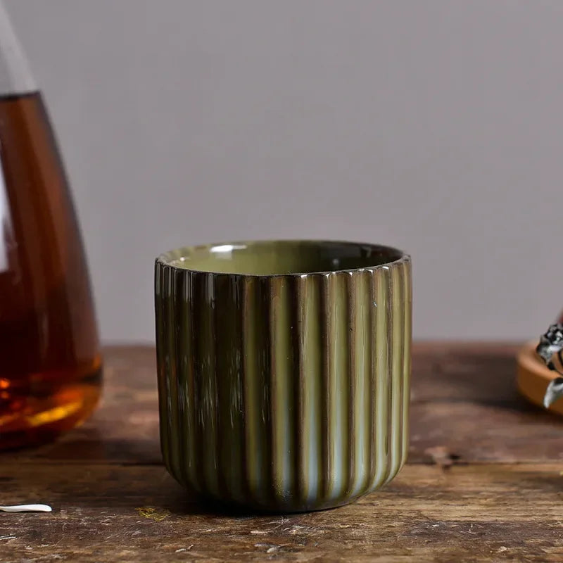 Caramel Ribbed Glazed Porcelain Mugs – Detail View