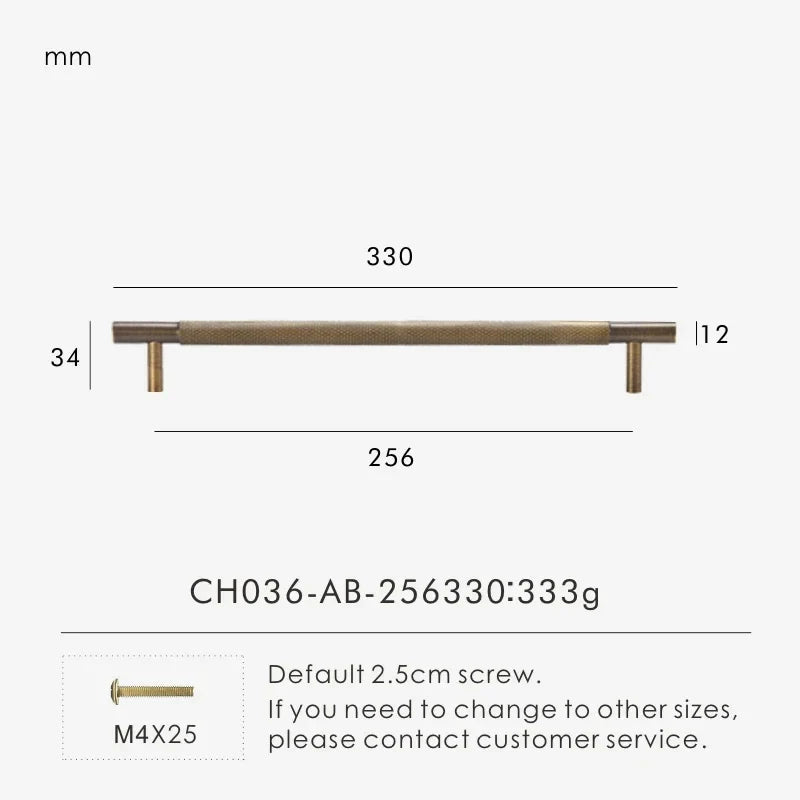 Antique Brass Cross-Knurled Cabinet Pull 12.99 inch