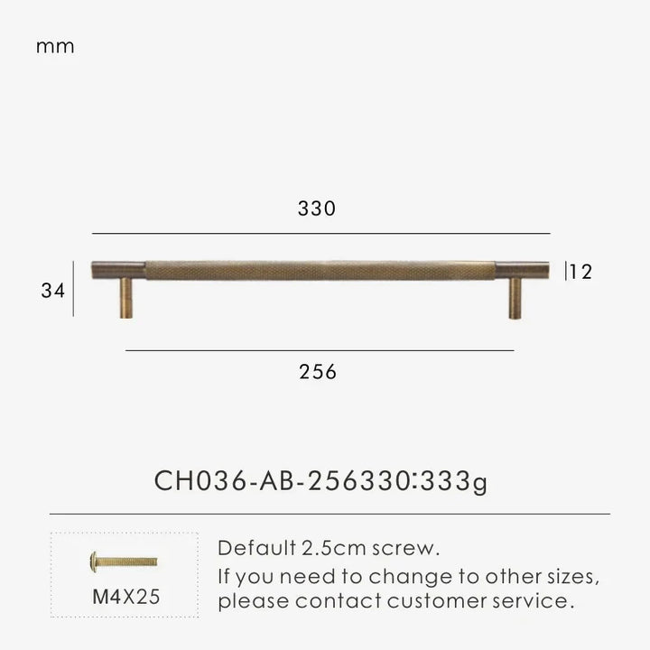 Antique Brass Cross-Knurled Cabinet Pull 12.99 inch