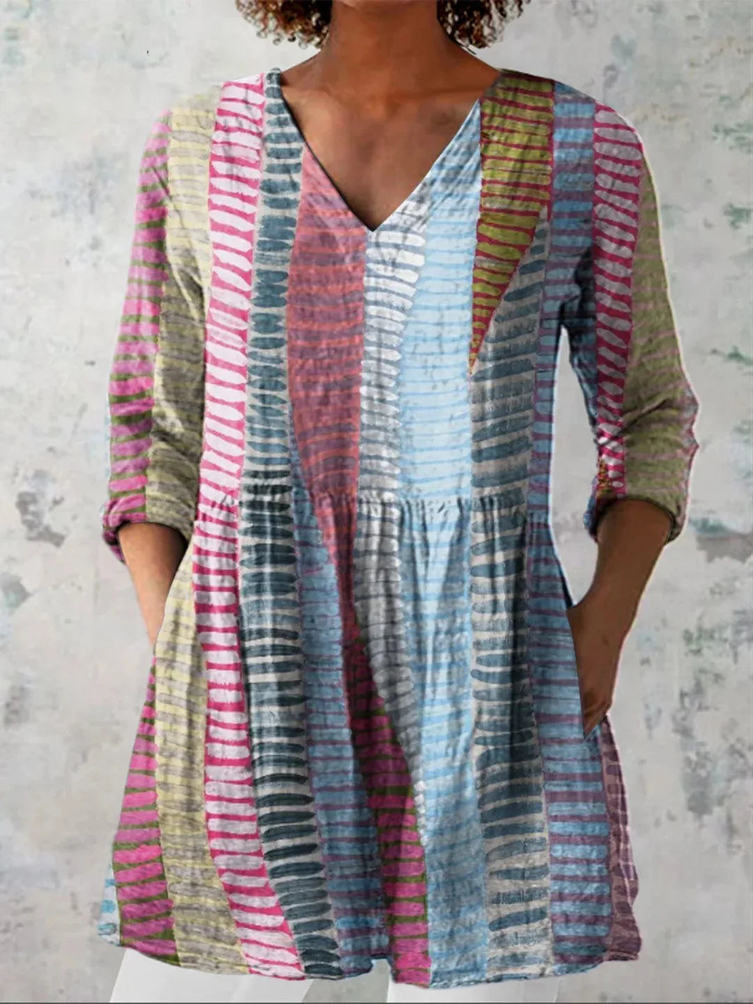 Multicolor Stripe Tunic Blouse detail