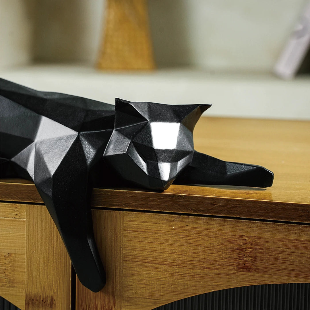 Geometric Cat Figurine Sculpture side view