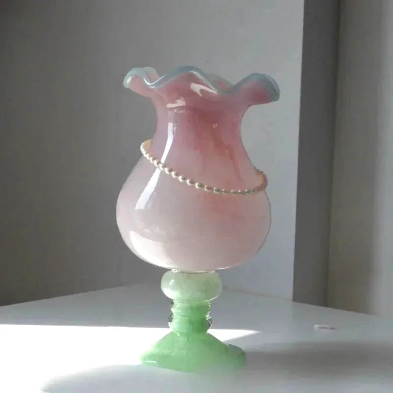 Fluted Footed Colored Vase pedestal base detail