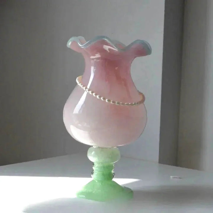 Fluted Footed Colored Vase pedestal base detail