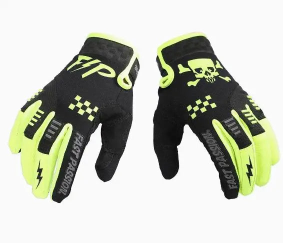 Green Textured Grip Motocross Gloves front and back view