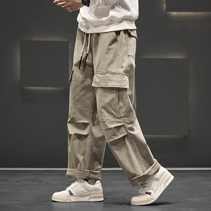 Khaki Relaxed Fit Cotton Cargo Pants