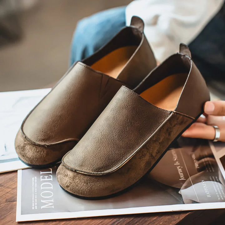 Leather moccasin loafers front view