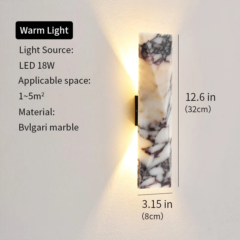 Marble Wall Sconce dimensions and warm white LED specs