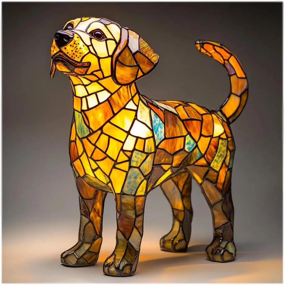 Charming Stained Glass Dog Table Lamp: Artistic Colorful Pet Design Lighting